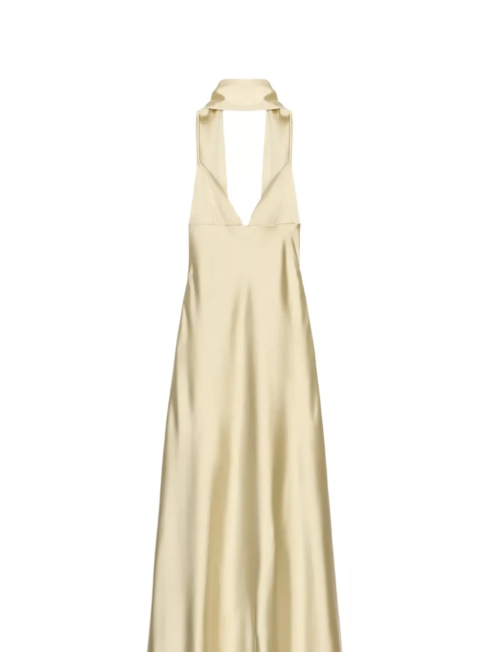 Zara Backless Cream Satin Halter Maxi Dress